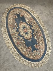 Vintage Oval Chinese Peking 100% Wool Rug 3×5 Pink Blue Floral Carpet Runner
