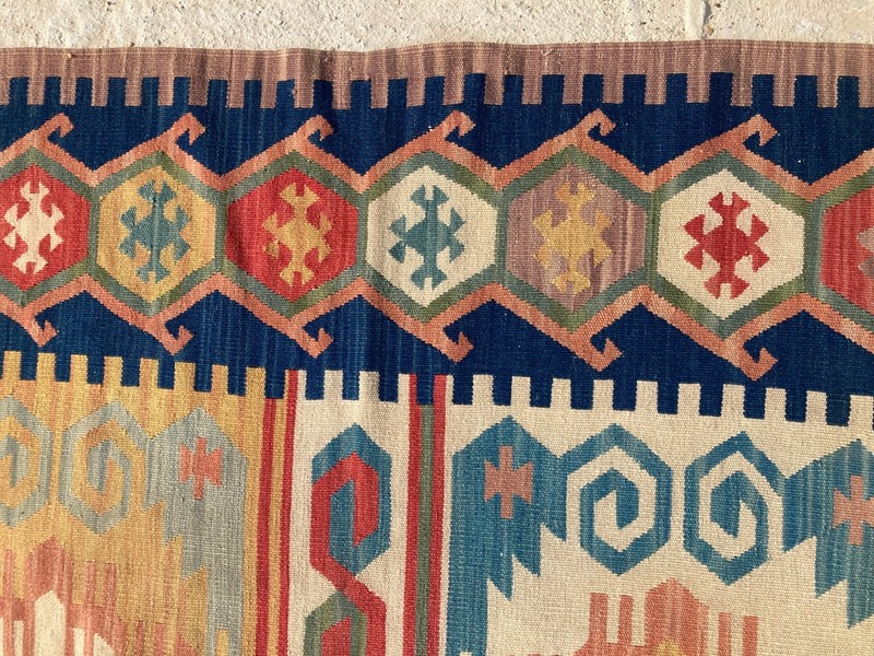 Vintage Traditional Handmade Turkish Geometric Wool Kilim Rug 156x153 cm gallery