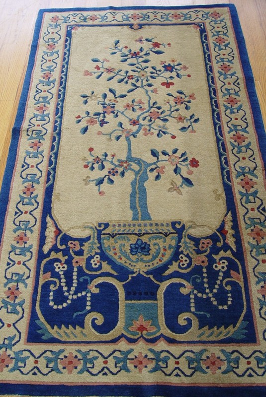 Antique Chinese Peking Hand Knotted Wool Tree of Life Vase Oriental Rug 3'x 5'9" gallery
