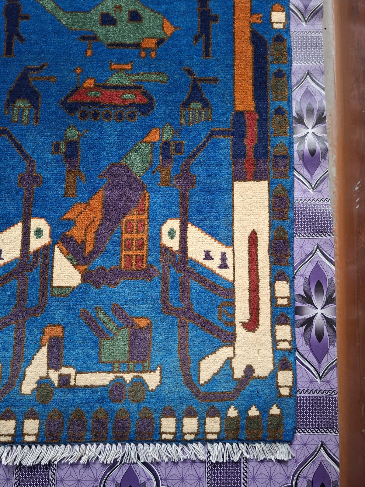 S108 War Rug Handmade Knotted Afghan Tribal Vintage Pictorial 9/11 Rug 86×63 Cm gallery