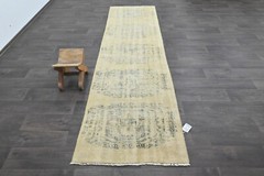 Vintage Turkish Runner Rug 3x10ft Wool Anatolian Handmade Hallway Oushak BEIGE