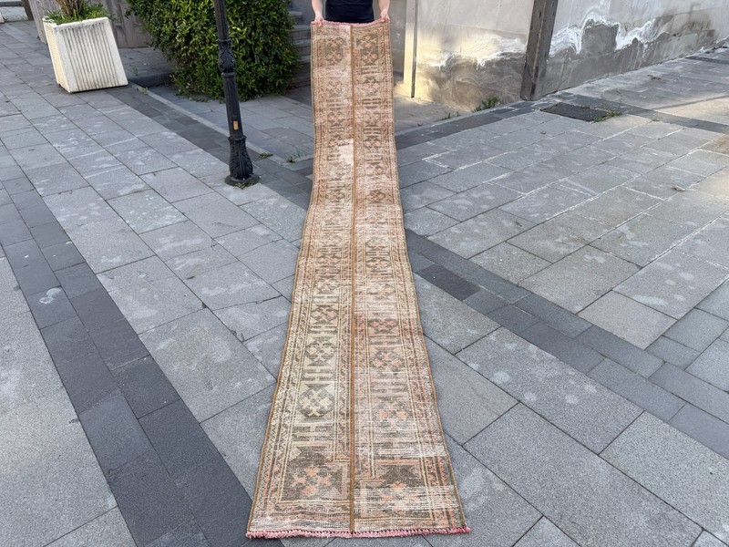 Vintage Turkish Oushak Runner Rug 2x11.9 ft Muted Terracotta Hallway Rug gallery