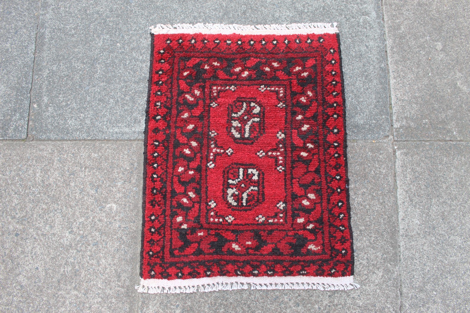 Vintage Hand Made Traditional Rug Oriental Wool Red Small Rug 63x48cm gallery