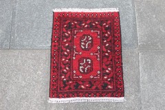 Vintage Hand Made Traditional Rug Oriental Wool Red Small Rug 63x48cm