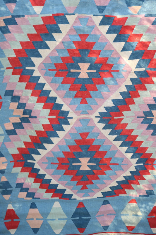 Vintage Believed Turkish Kilim Geometric Wool Rug Carpet Hand Knotted 47"x64" gallery