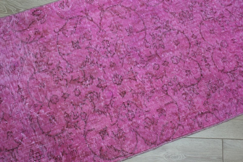 Sparta Pink Runner Rug Anatolian Vintage Handwoven Overdyed Ethnic Carpet 2x10ft gallery