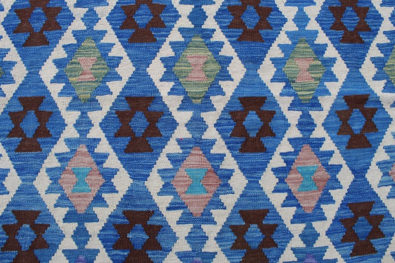 Kilim Vintage Traditional Hand Made Oriental Blue Wool Large Kilim 400x310cm gallery