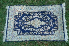 Vintage 1970s small hand knotted Rug Blue Pink 2×2.9 feet