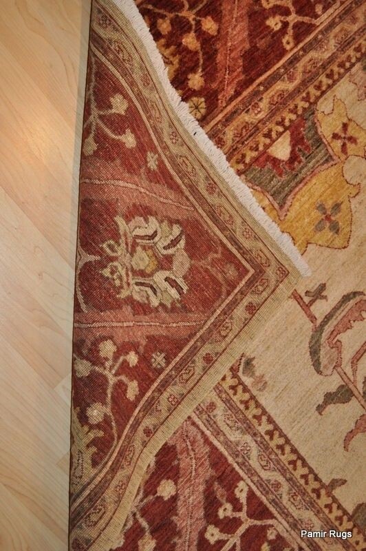 _HAND-MADE_HERIZ_DESIGN_9X12 FT. VEGETABLE DYED NATURAL COLOR BEIGE, DARK RED gallery