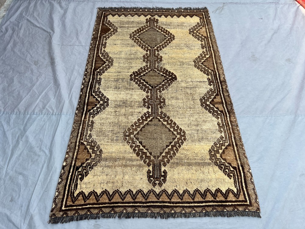 110x200cm Vintage Handmade Moroccan Style Medallion Wool Area Rug Low Pile Decor