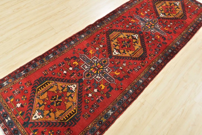 Vintage Tribal Runner 3’7” x 10’5” Red Wool Geometric Hand-Knotted Oriental Rug gallery