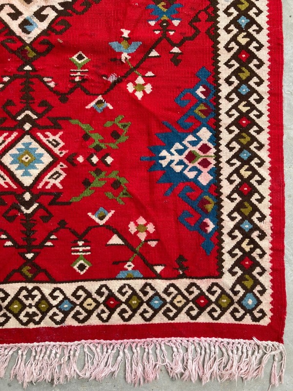 Vintage Handmad Turkish Geometric Traditional Wool Kilim Rug 116x105 cm gallery