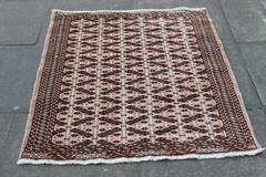 Old Traditional Hand Made Oriental Turkoman Rugs Wool Brown Small Rug 128x104cm