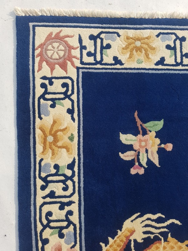 Vintage Handmade Chinese Dragon Floral Art Deco Wool Runner Rug 135x69 cm gallery