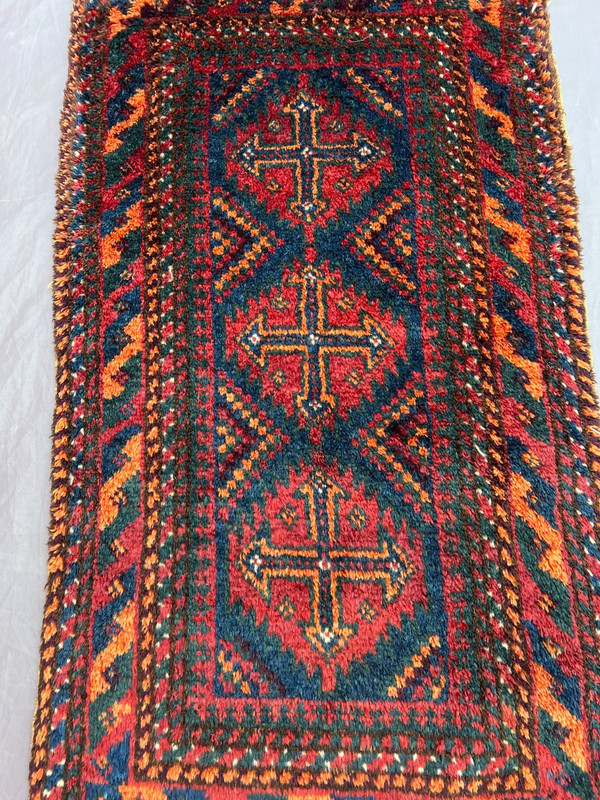 1'4x2'7 Ft Vintage Caucasian Handwoven Wool Geometric Tribal Design Rug gallery