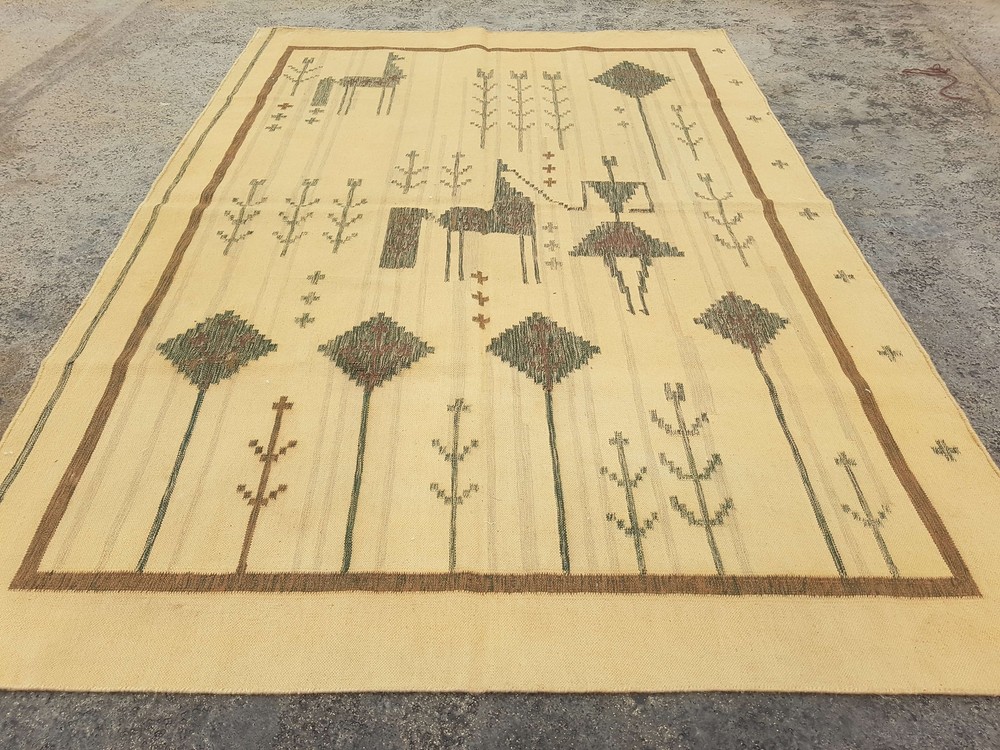 Antique Handmade Scandinavian Beautiful Multicolor Kilim Rug Carpet 223x155cm