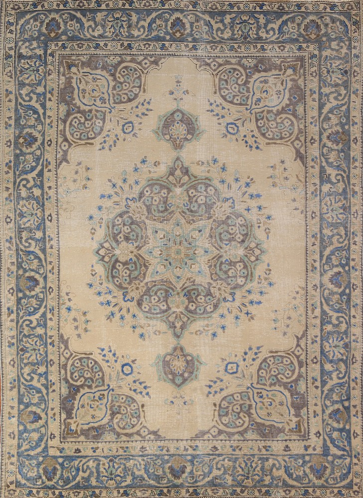 Floral Wool Medallion Tebriz Area Rug 6x9 Vintage Hand-made Traditional Carpet