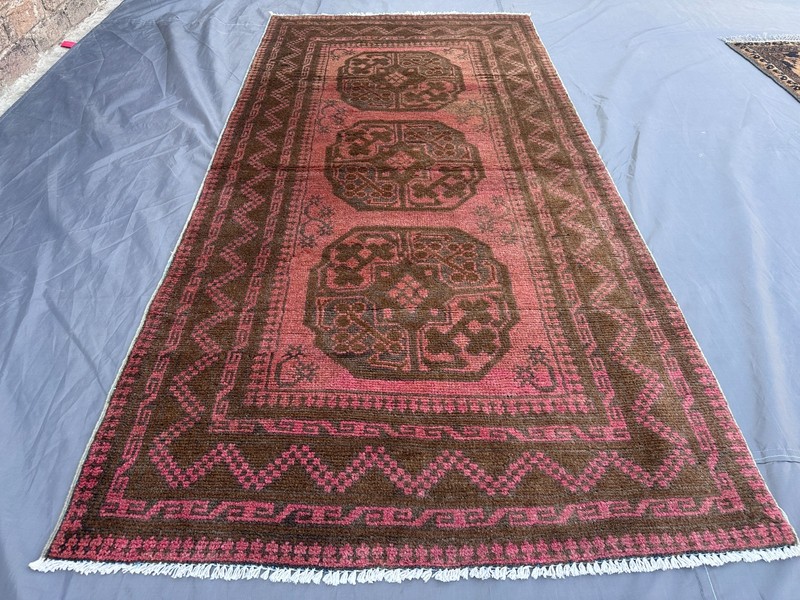 Vintage Turkmen Rug Terracotta Faded Geometric Wool Oriental Kitchen Area Rug gallery