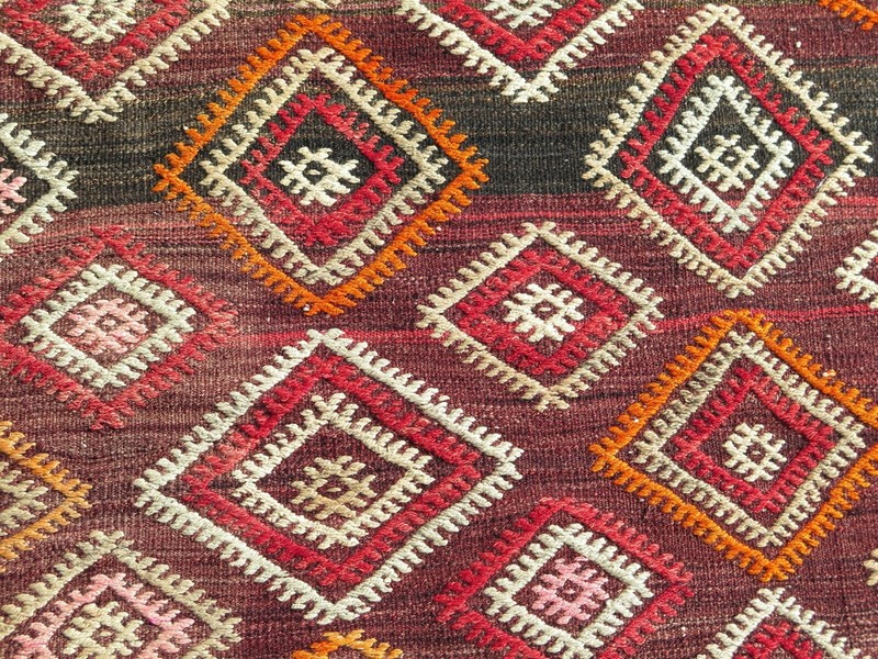 Antique Turkish Tribal Kilim Wool Area Rugs, Large Floor Carpet Teppich 69"x107" gallery