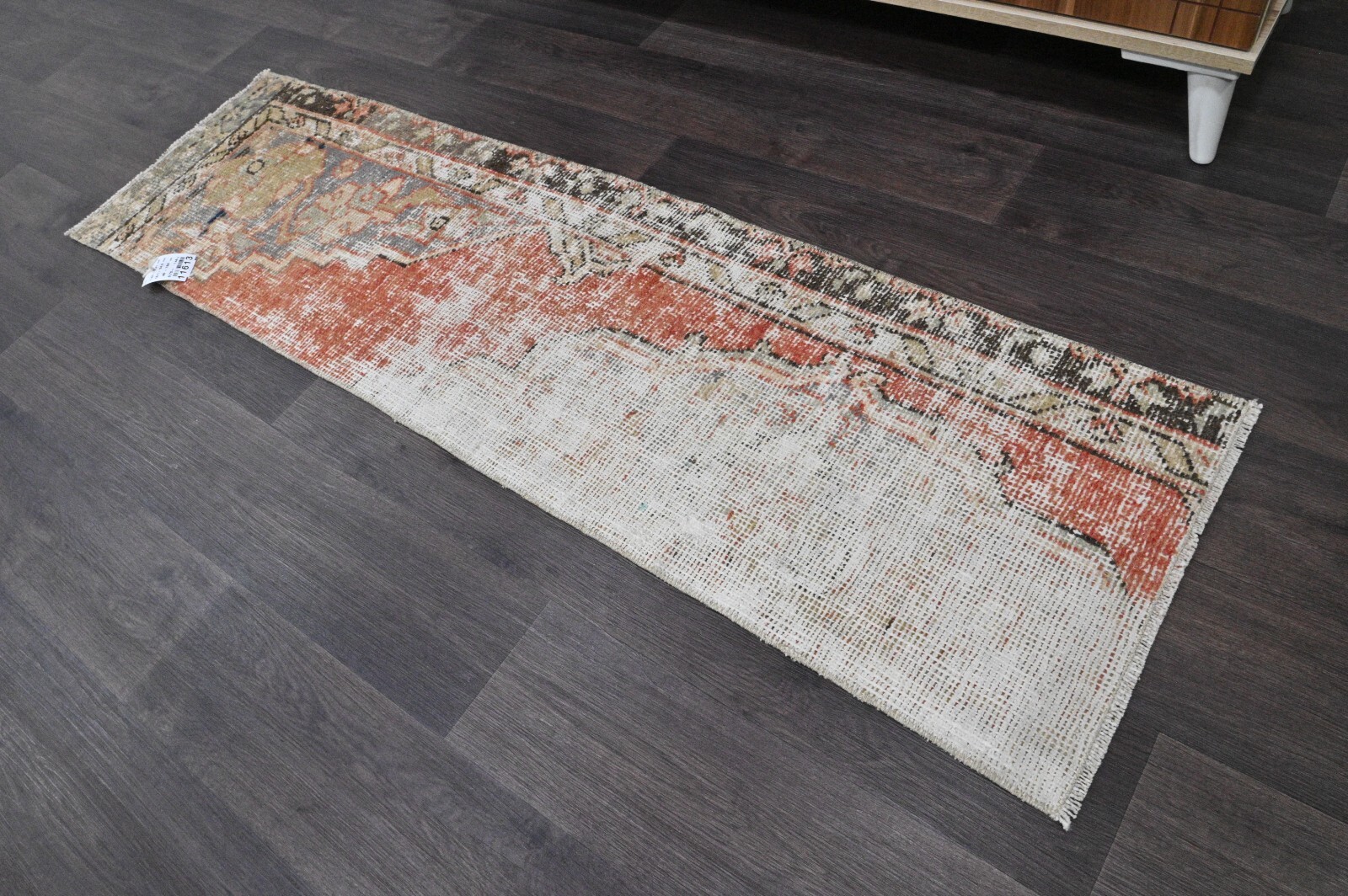 Vintage Turkish Runner Rug 2x5ft ORANGE Handmade Anatolian Oushak Hallway Wool gallery