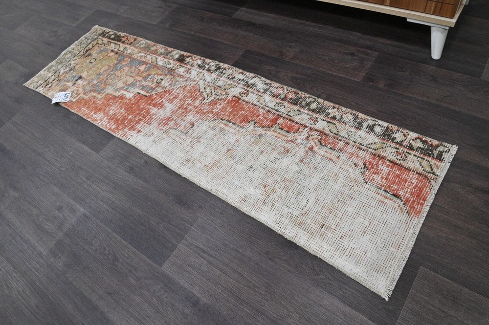 Vintage Turkish Runner Rug 2x5ft ORANGE Handmade Anatolian Oushak Hallway Wool