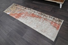 Vintage Turkish Runner Rug 2x5ft ORANGE Handmade Anatolian Oushak Hallway Wool