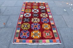 Vintage Hand Made Traditional Oriental Wool Red Large Rug 201x108cm