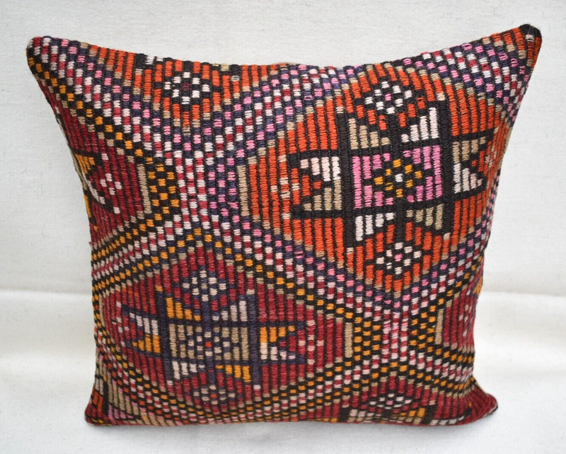16''x16'' Decorative Handmade Turkish Kilim Pillow Cover Sofa Rug Cushion Cover gallery