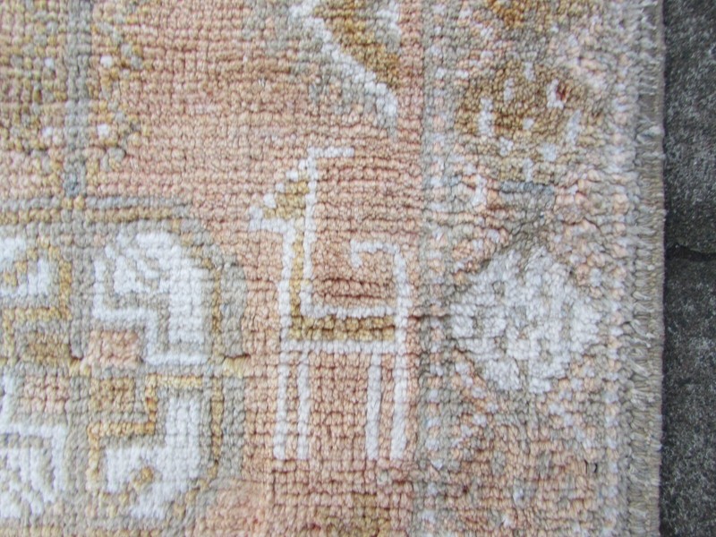 Vintage Hand Made Traditional Oriental Wool Cotton Beige Rug 224x105cm gallery