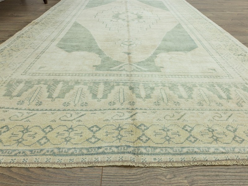 5x9 Vintage Turkish Oushak Runner Rug – Wool Sage Ivory Organic Modern gallery