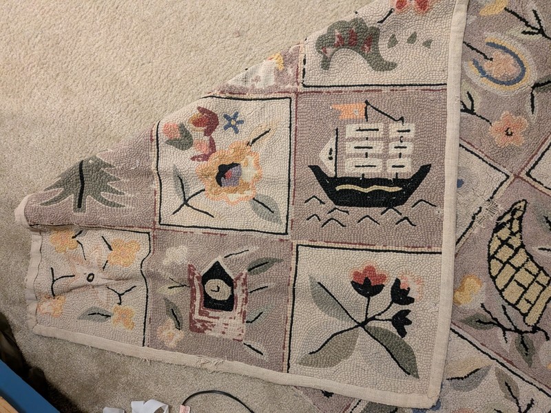 1920's American made hand hooked wool pictorial rug gallery