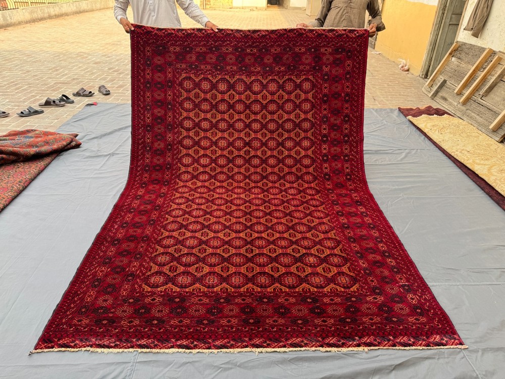 6'2" x 9' Vintage Turkmen Ersari Rug - Rare Handwoven Red Geometric Area Rug