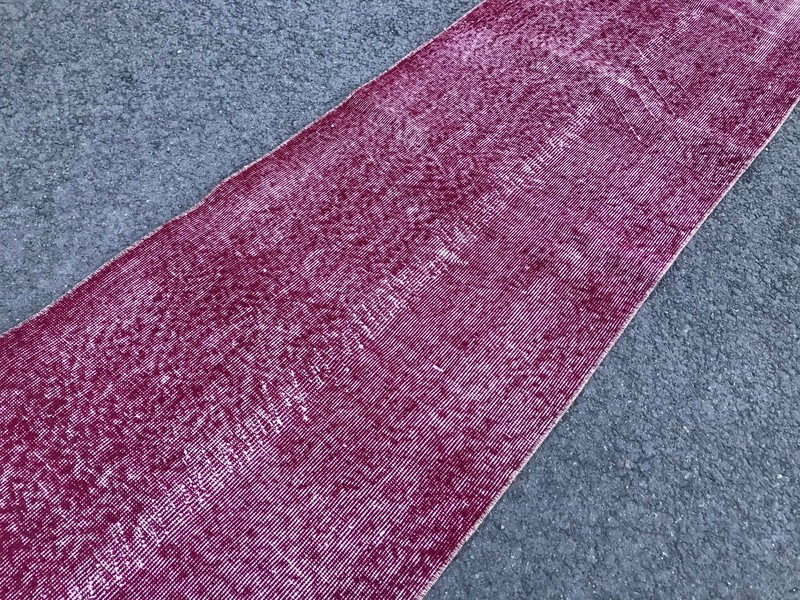 Vintage Runner Rug , Handmade Runner Rug , Overdyed Runner Rug , Burgundy Runner gallery