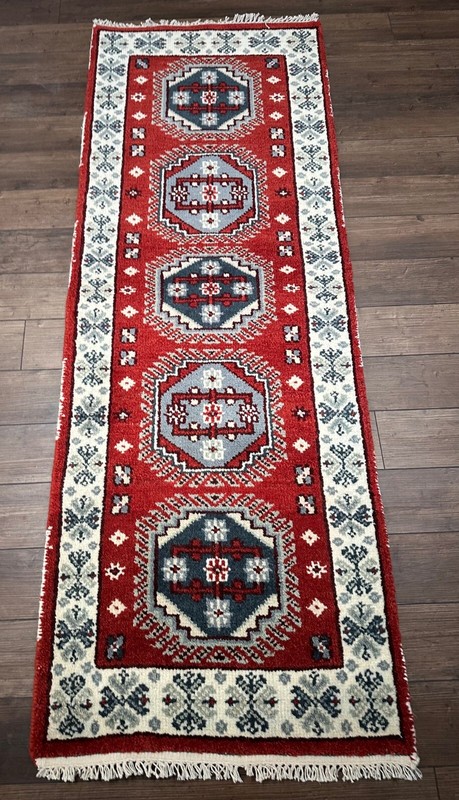 New Small Runner Handmade in India, Geometric Design, 2'x6' (also sold as pair) gallery