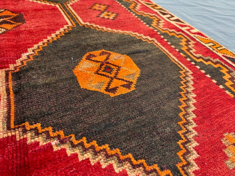 Vintage Turkish Inspired Caucasian Medallion Wide Runner Rug, Tribal Display Rug gallery