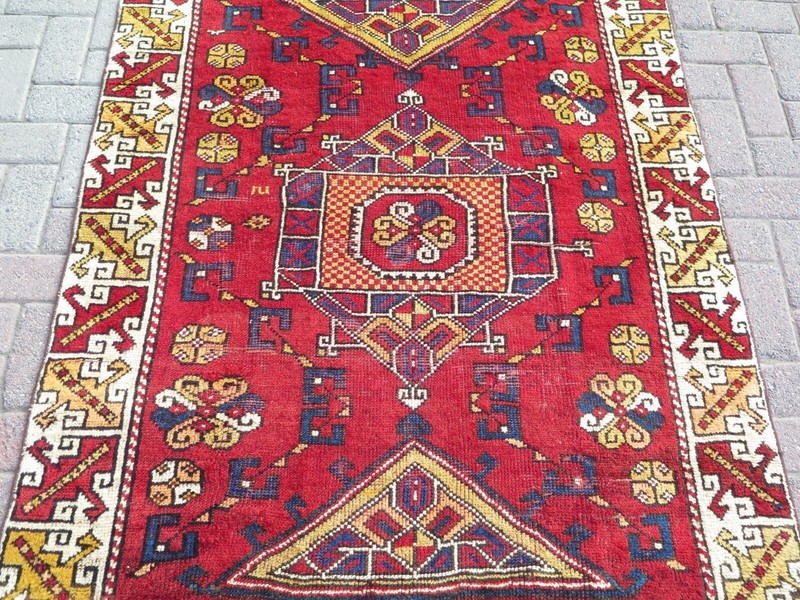 Oriental Antique Carpet, Red Wool Rugs, Handwoven Bedroom Floor Teppiche 50"x66" gallery