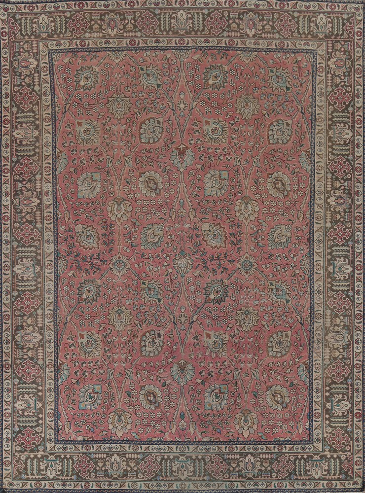 Vintage Pink Tebriz Floral Traditional Handmade Room Size Rug Area Carpet 10x13