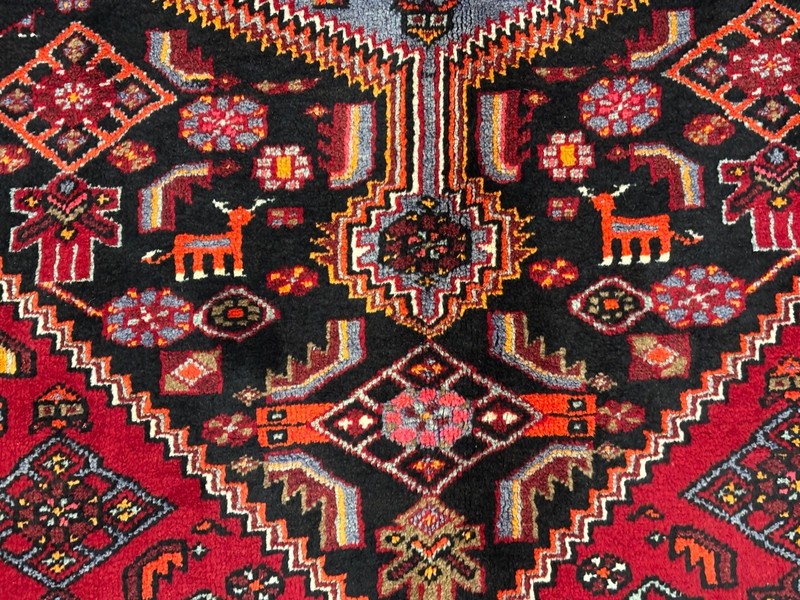 Vintage Zanjan Tribal Hand Knotted Wool Oriental Area Rug 5x8 Black Blue Deer gallery