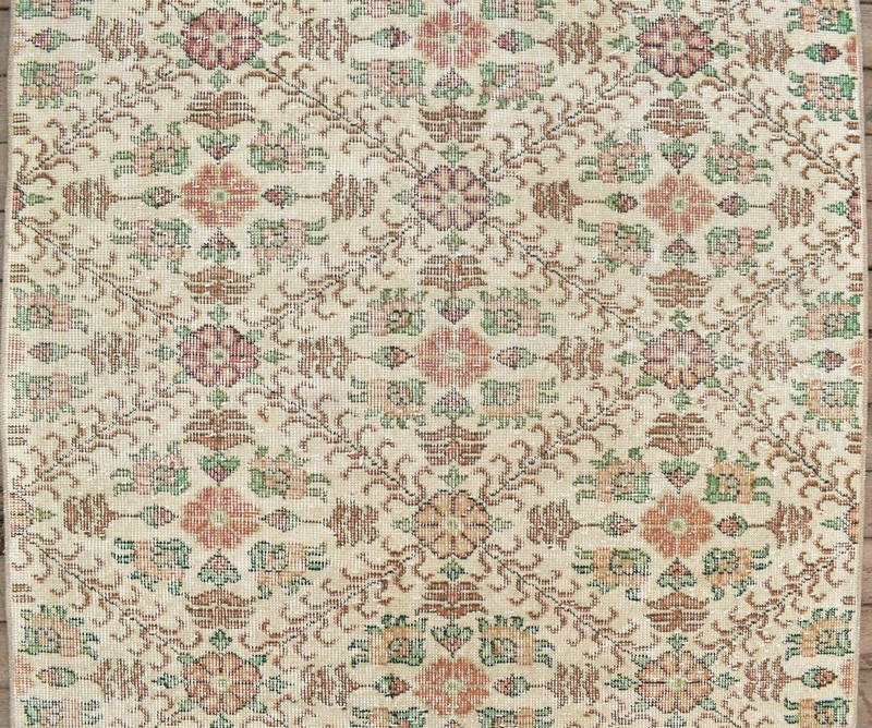 Turkish Rug 44''x79'' Vintage Muted Fashion Floral Beige Rug Carpet 3'7''x6'6'' gallery