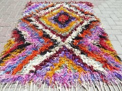 Vintage Turkish Shaggy Rug Mohair Rug Long Hair Rug Carpet Multicolor Rug 42×57″