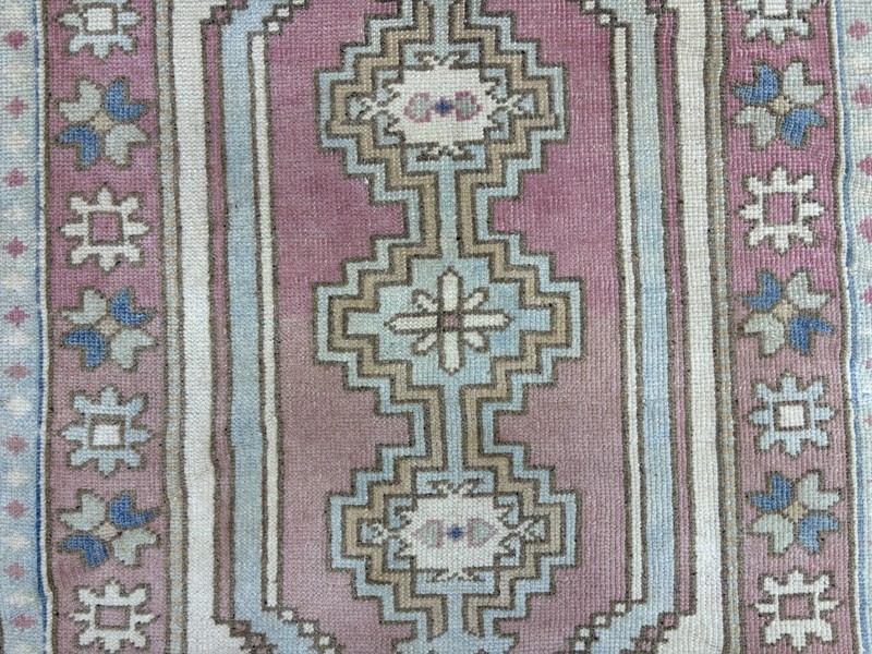 3x4 Hand-Knotted Wool Vintage Turkish Anatolian Rug Pink Blue Beige Small Oushak gallery