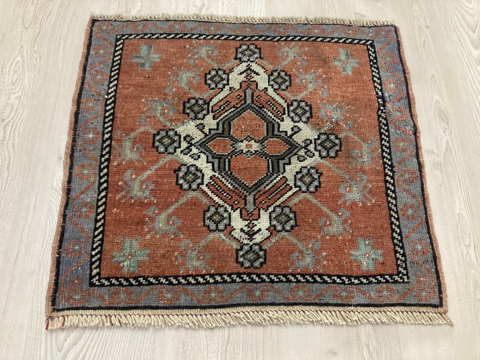 Square rug, Orange rug, Turkish rug, Vintage rug, Doormat rug, 1.8 x 2.1 ft gallery