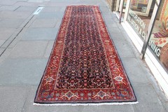 Vintage Hand Made Traditional Oriental Wool Blue Long Corridor Runner 400x110cm