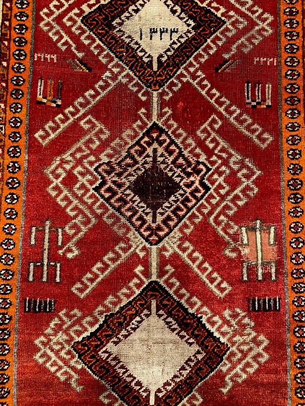 Dated 4x6 Antique Tribal Rug Vibrant Glossy Reds Tangerine Ivory 100% Wool gallery