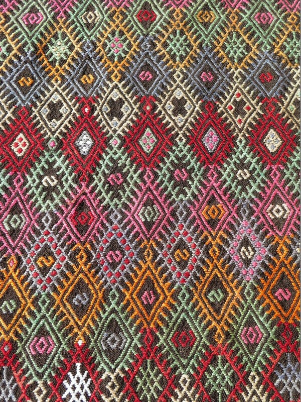 Multicolor Vintage Runner Kilim Wide Large Rug, Turkish Handwoven Kelim 42"x126" gallery