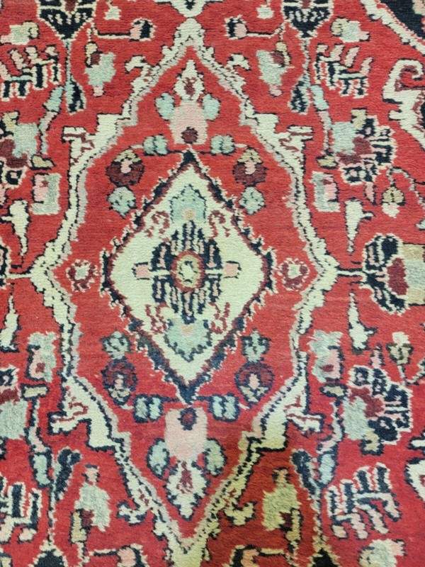 Antique Oriental Hand-Knotted Wool Runner Red/Black/Ivory/Salmon 3'2" x 16'8" gallery