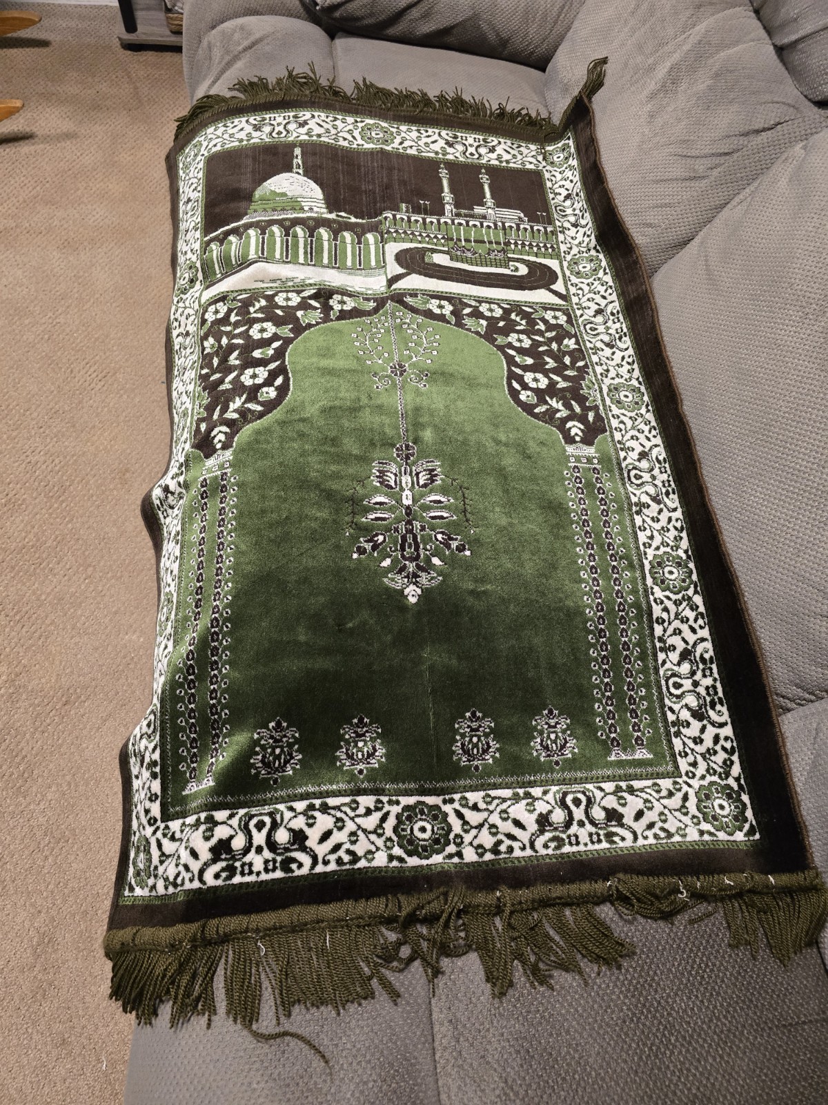 Handmade Vintage 80's Turkish Rug 2'x4' Wall Hanging Turkey Green Brown Cream gallery