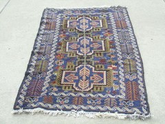 Vintage Afghan Baluchi Hand Woven Oriental Rug Triple Medallion Geometric 43×80″