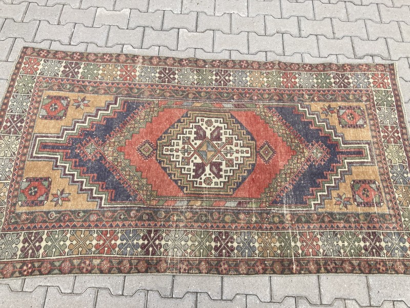 Red Large rug, Turkish rug, Vintage Rug, Handmade rug, Area rug, 3.8 x 6.8 ft gallery