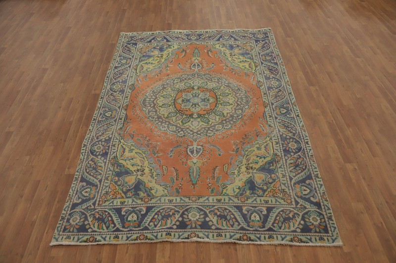 Over-Dyed Orange Wool Traditional Vintage Rug Hand-made Room Size Carpet 6x9 gallery